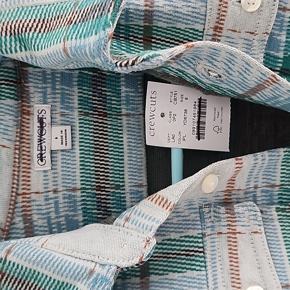 NWT CREWCUTS Long sleeve Sea Board plaid shirt size 6 kids - Picture 5 of 6